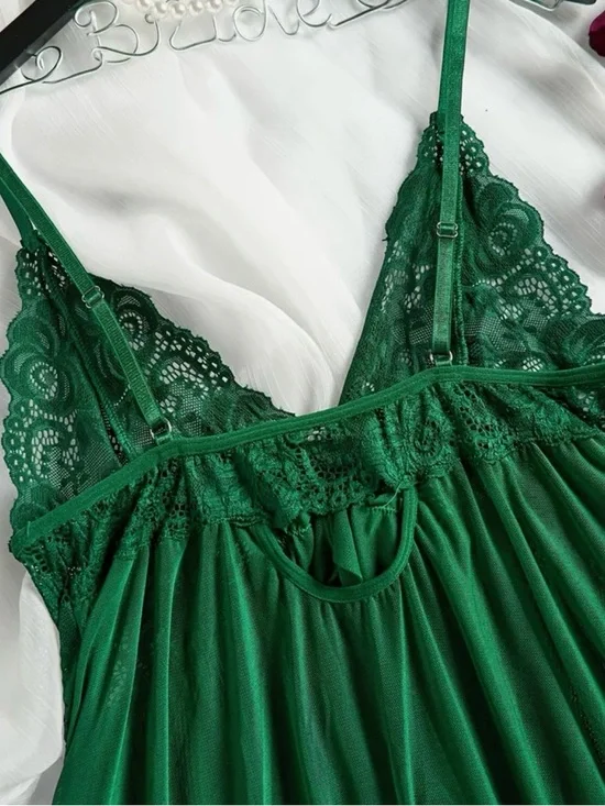 Emerald Lace Trim Chemise Nightdress - Women Intimates - Picture 3 of 5